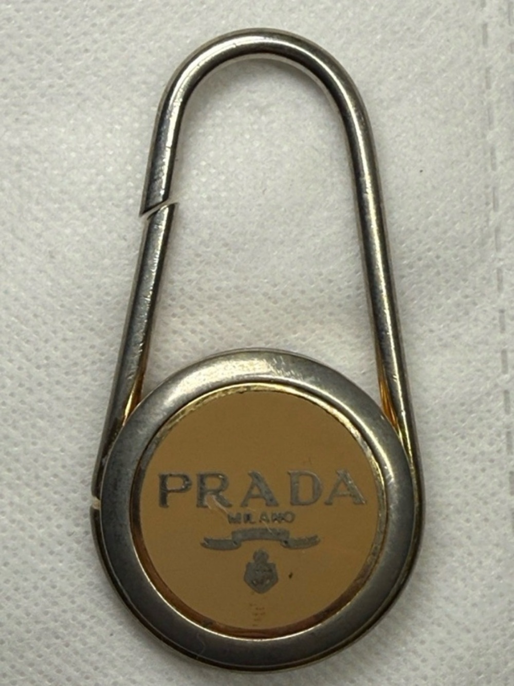 Vintage Prada Two-Tone Gold and Silver Keyring Keychain Bag Charm